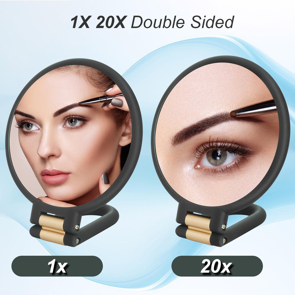 20x Magnifying Travel Handheld Mirror with Foldable Handle Black