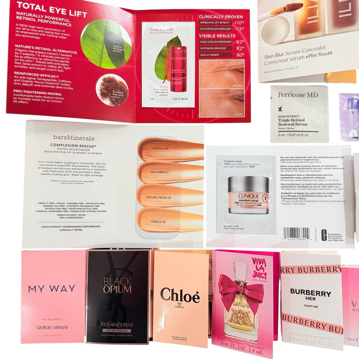 28-Piece Makeup and Fragrance Sample Gift Set with Cosmetic Bag