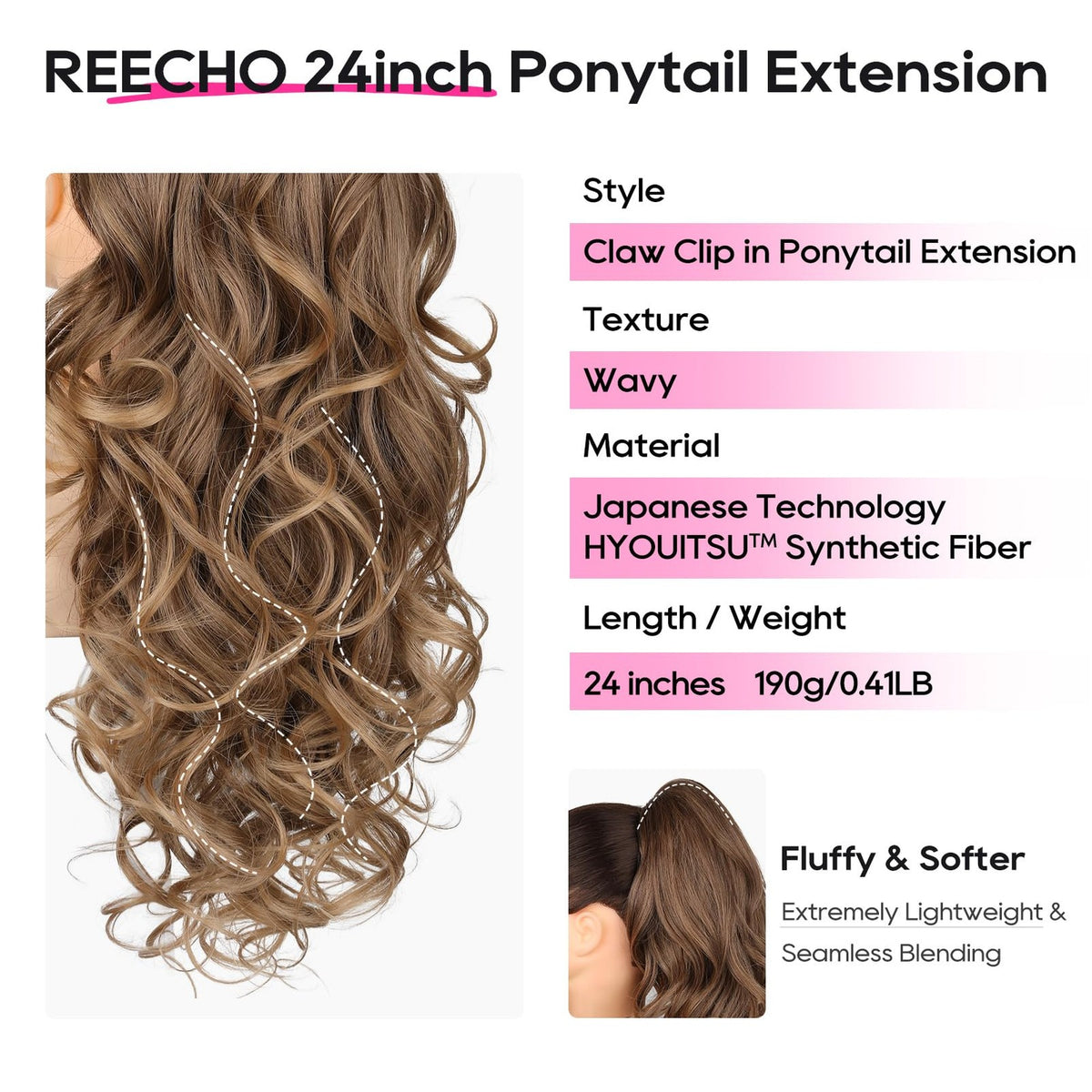 Claw Clip Ponytail Extension 24 Inch Dark Ash Blonde with Golden Ends