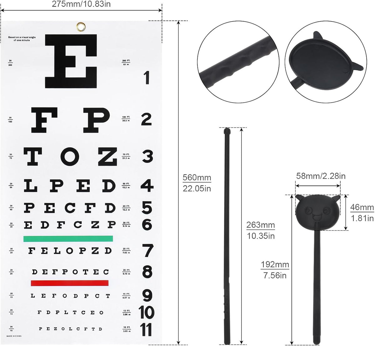 Snellen Eye Chart for Vision Testing - 20 Feet Wall Chart with Patching Kit