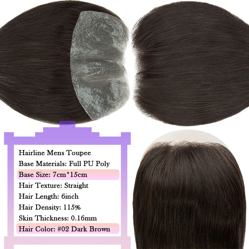 Men's Human Hair Toupee for Receding Hairline, Various Sizes & Colors