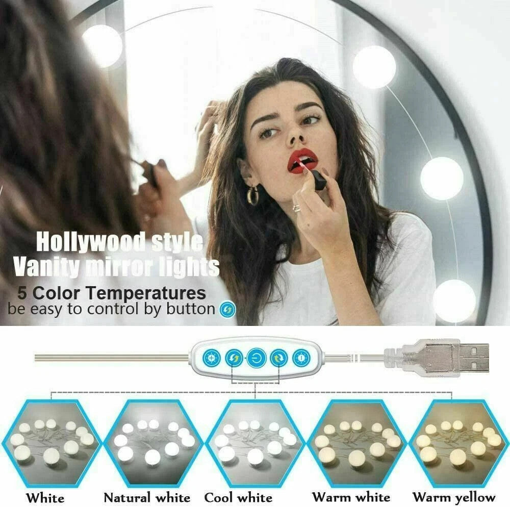 Makeup Mirror Light Kit with 10 Dimmable LED Bulbs - Hollywood Vanity Lighting