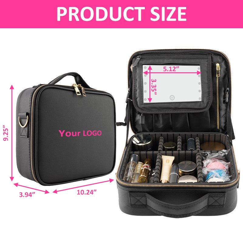 Travel Waterproof Makeup Bag with LED Light Mirror and Handle