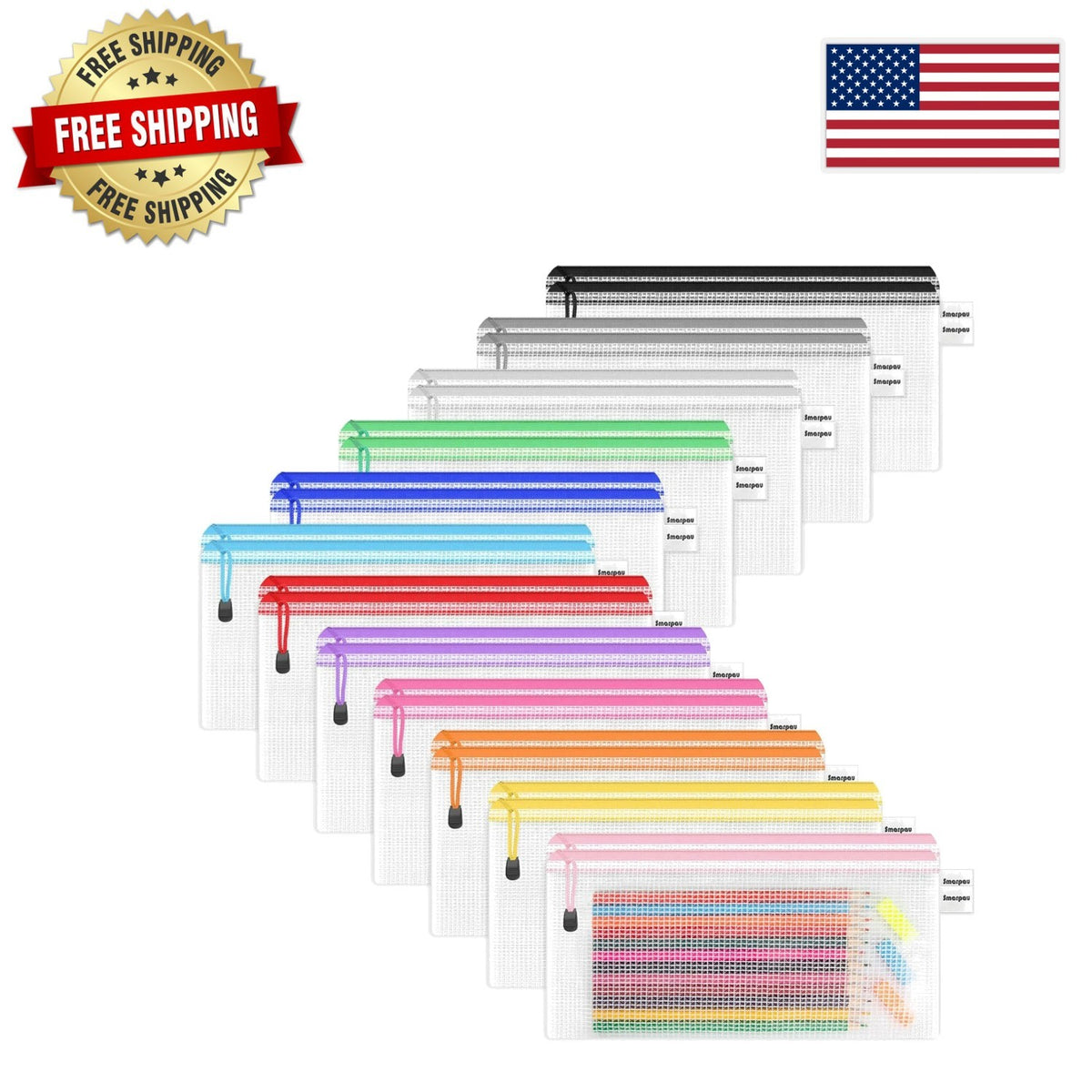 Waterproof PVC Pencil Bag Set - 12 Color-Coded A6 Organizer Pouches