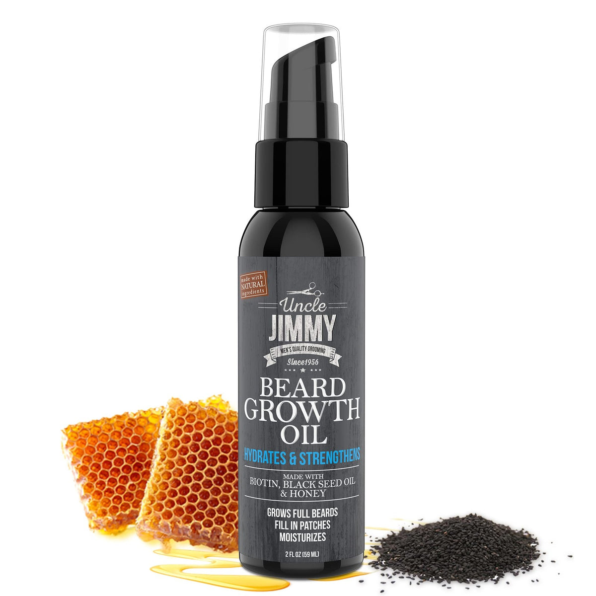 Beard Growth Oil with Biotin – Hydrates & Strengthens Facial Hair, 2 Fl Oz
