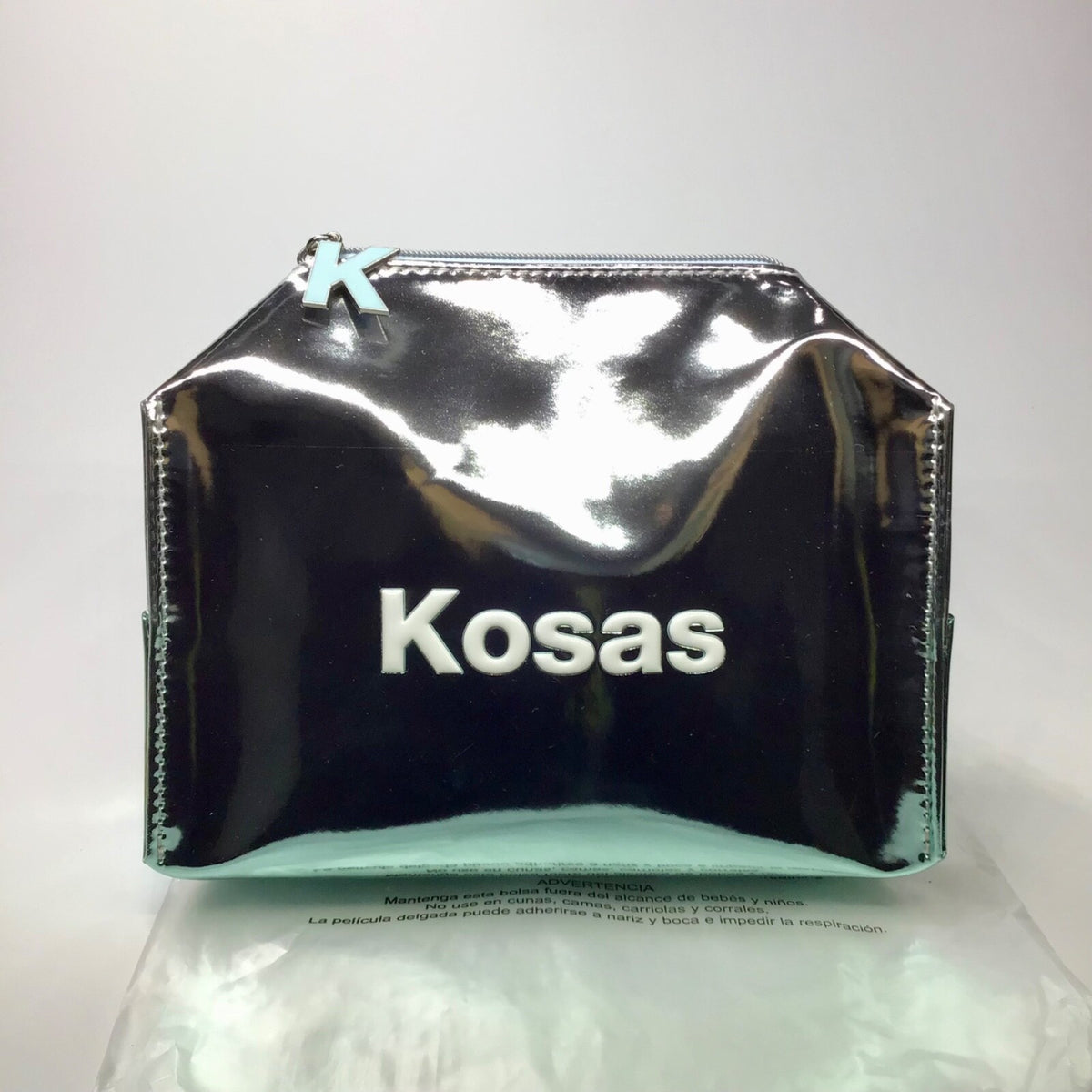Travel Makeup Bag Case - Silver Blue Metallic Cosmetic Organizer