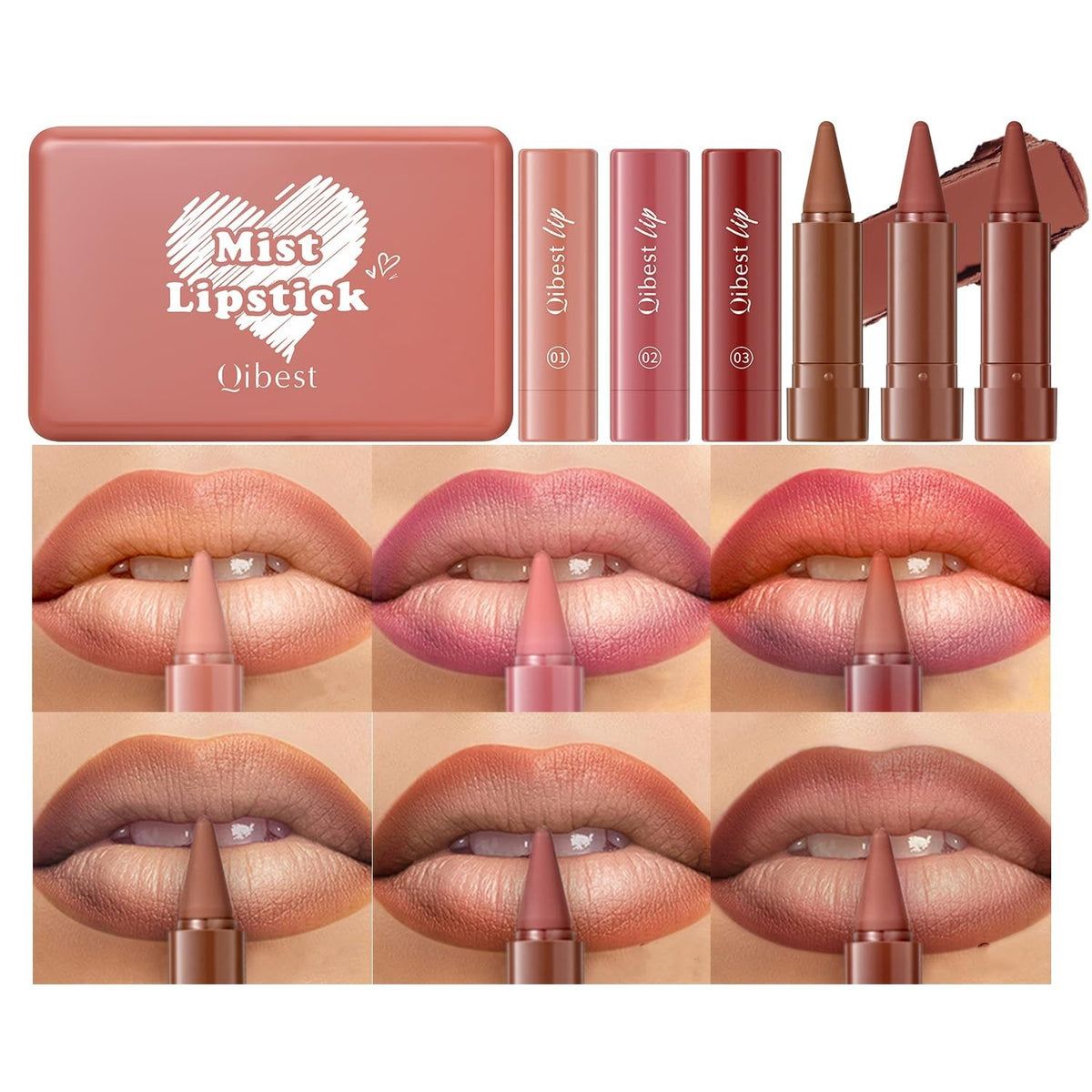 6-Piece Gradient Lip Liner and Lipstick Set - Ombre Matte & Hydrating