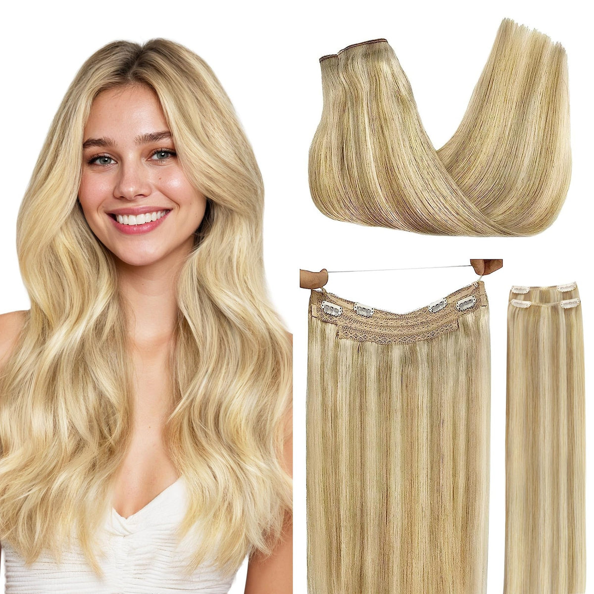 14 Inch Human Hair Extensions #16/22 - Full Remy Hair with Invisible Wire
