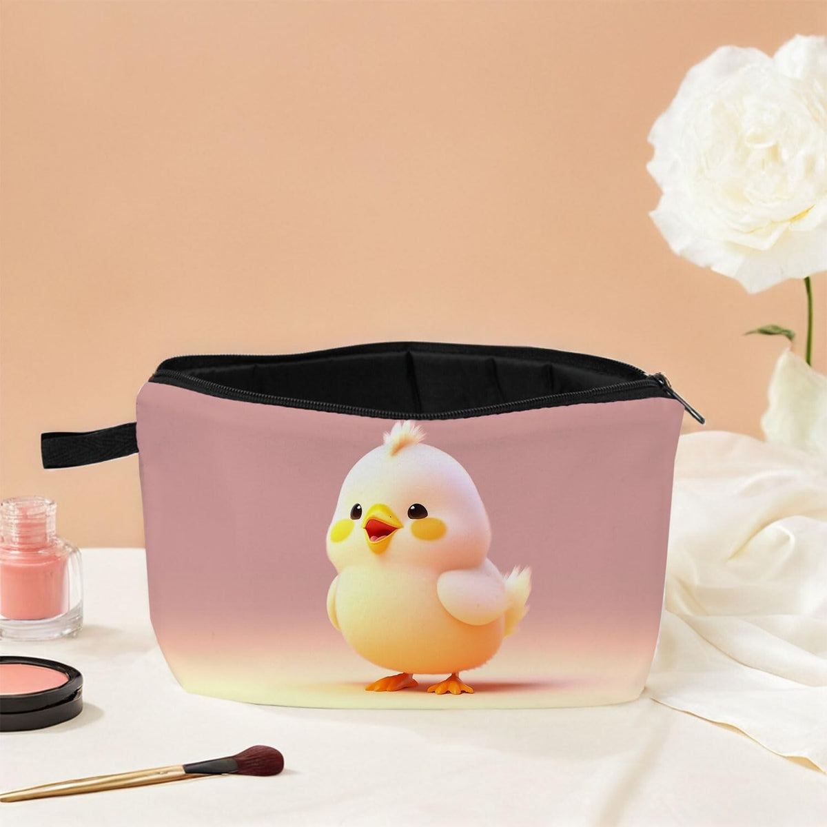Cute Chick Print Makeup Bag for Women Travel Storage Gift