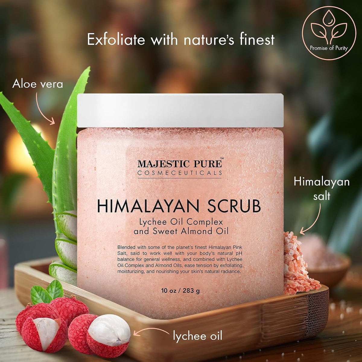Himalayan Salt Body Scrub Lychee Oil Exfoliant 10 Oz Skin Brightening