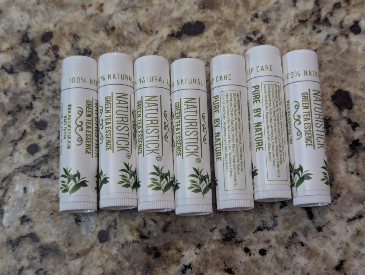 Natural Beeswax Lip Balm Set with Green Tea Extract - 7 Pack