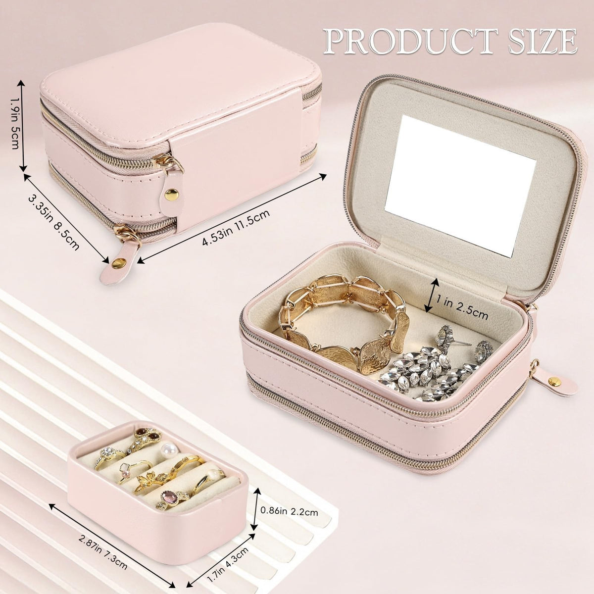 Travel Jewelry Organizer Case - Small Faux Leather Jewelry Storage Box for Women
