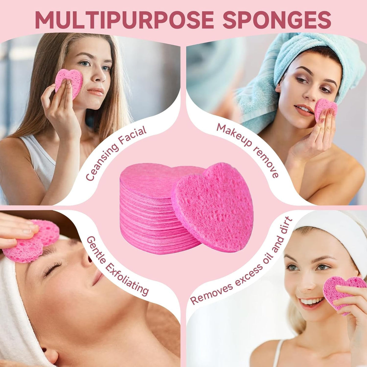 100 Pack Natural Cellulose Facial Sponges for Makeup Removal & Exfoliating