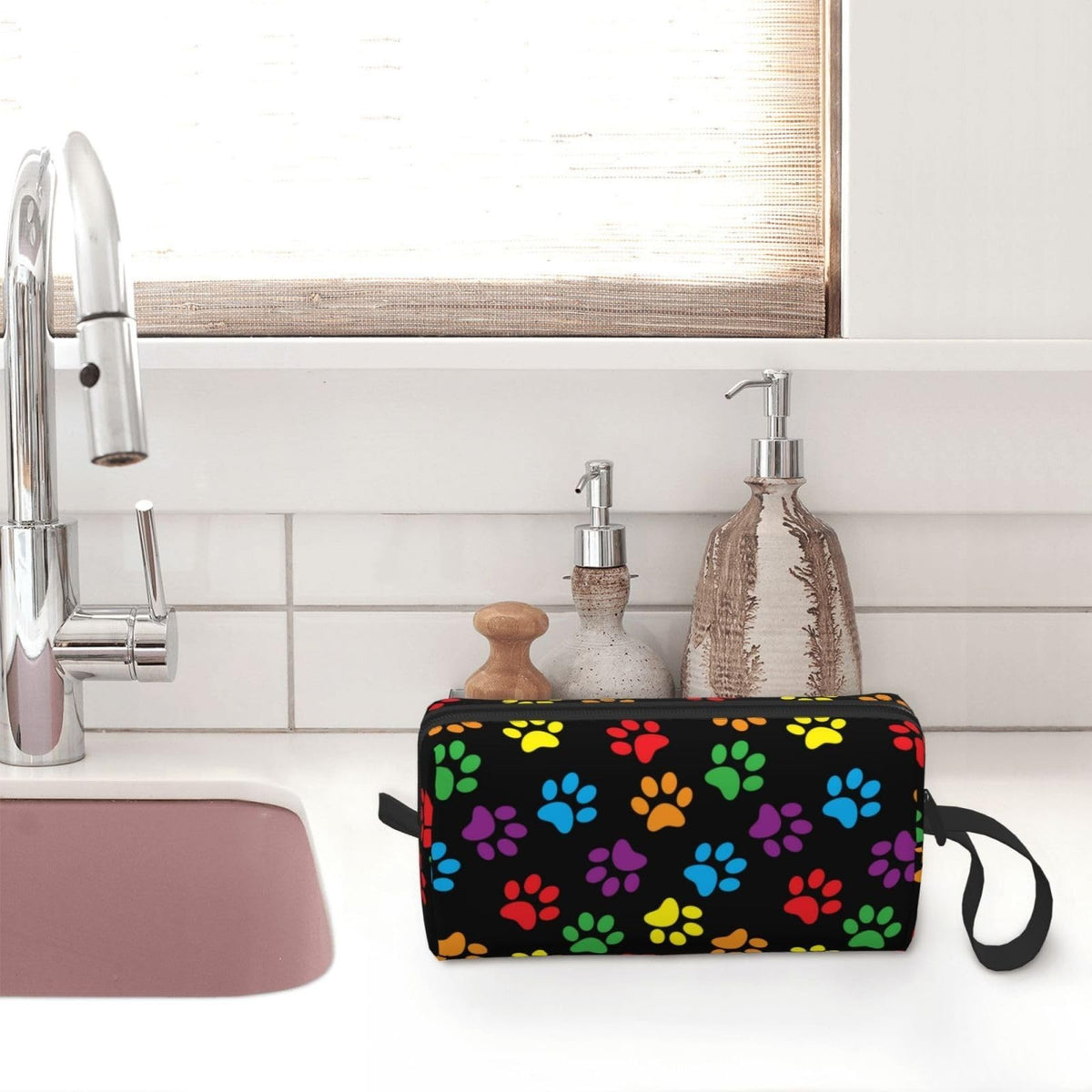 Bright Dog Paw Print Makeup Bag Organizer – Portable Travel Cosmetic Pouch