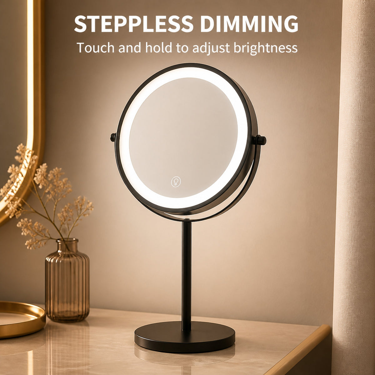 8-Inch LED Makeup Mirror with 3 Light Modes, Dimmable, Double-Sided