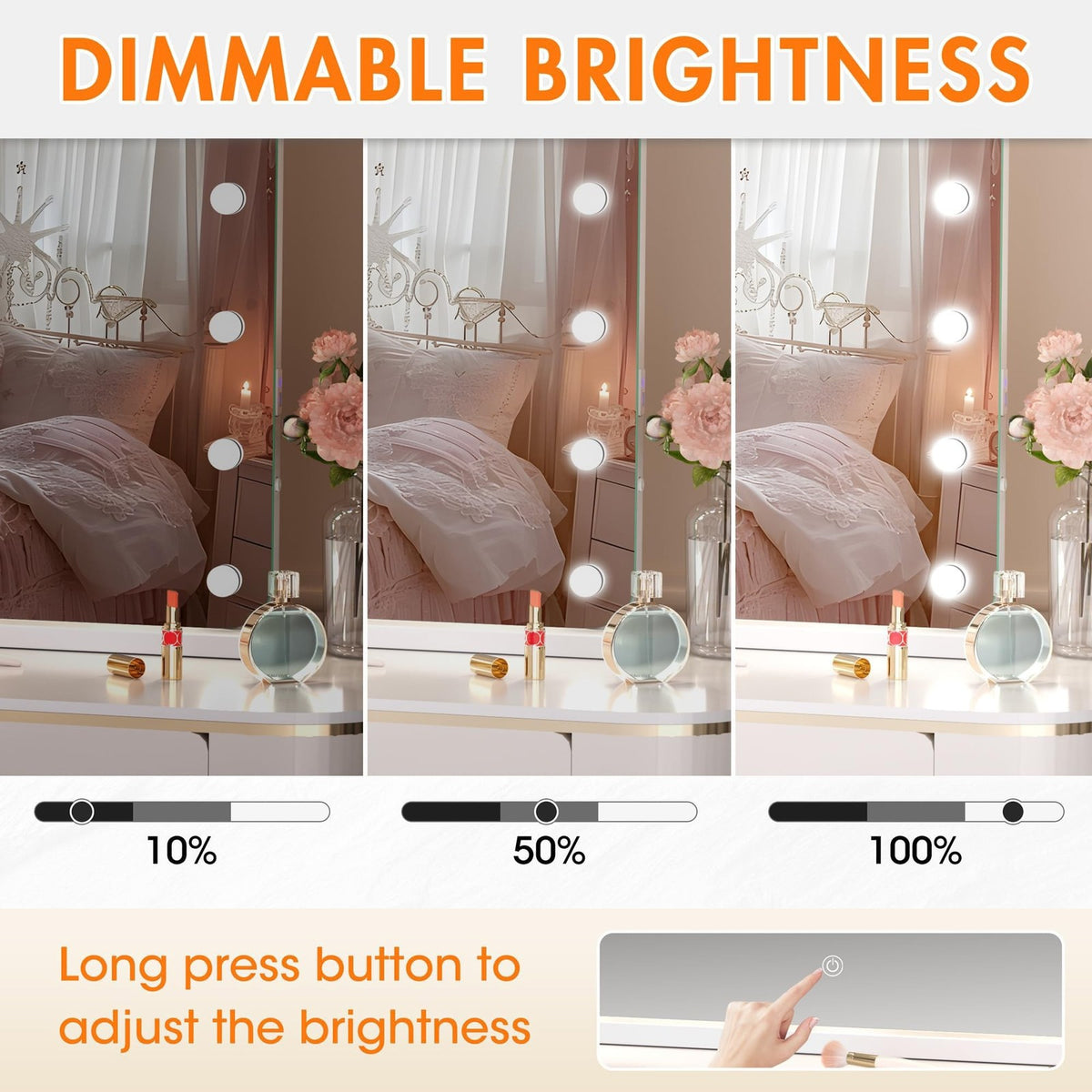 Hollywood Lighted Vanity Mirror with Dimmable LED, 28x20 Inches, Touch Control