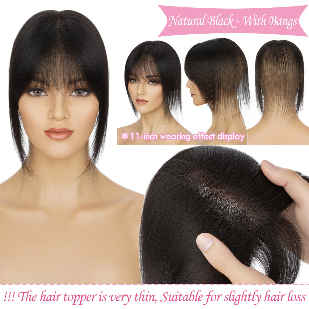 Clip-In Human Hair Extensions with Lace Base - Remy Hair Toppers, Full Head
