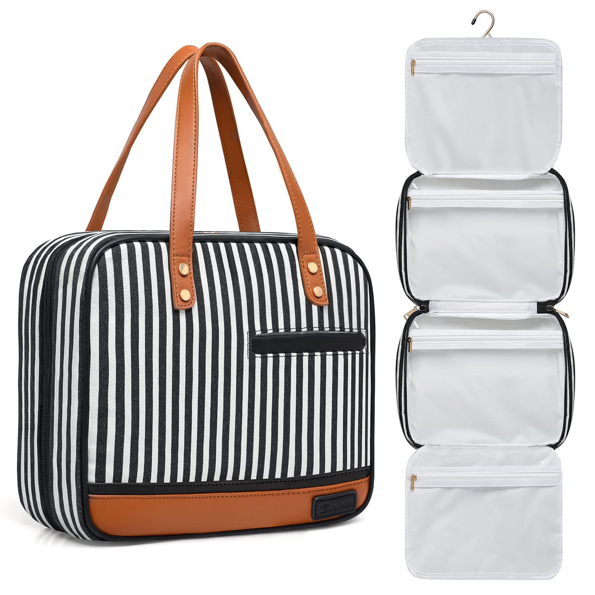 Large Capacity Water-Resistant Travel Cosmetic Organizer Bag with Hanging Hook