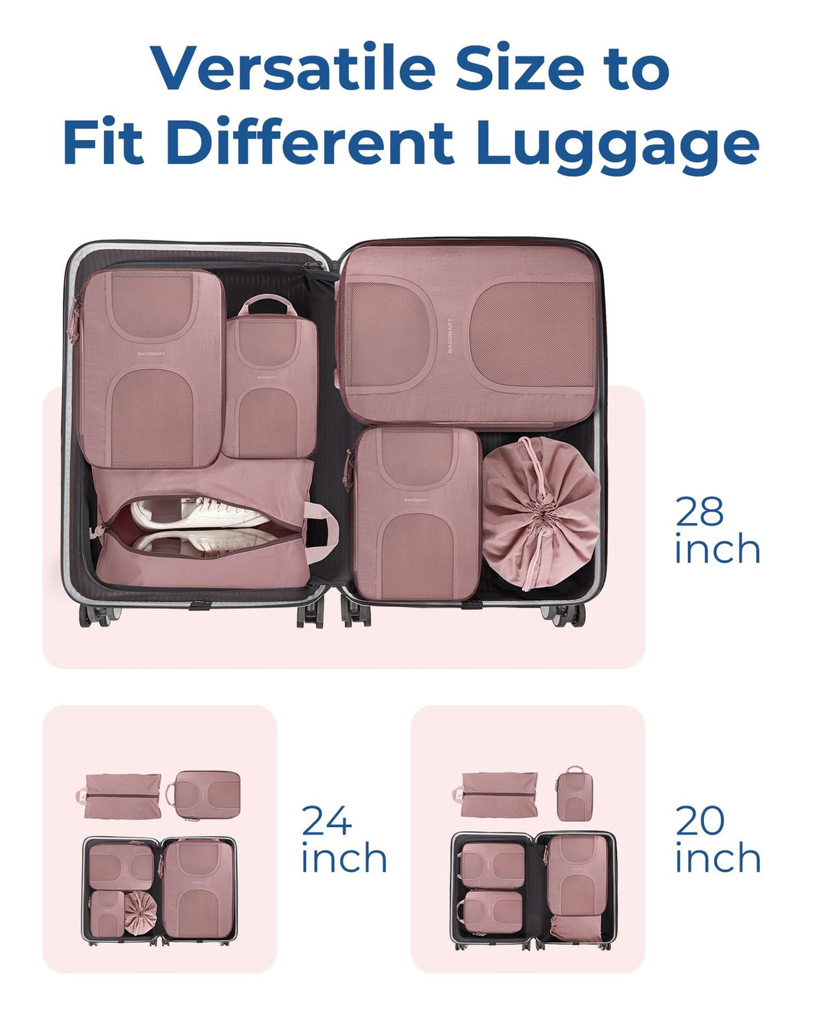 BAGSMART 6-Piece Compression Packing Cubes Set, Large, Dusty Pink
