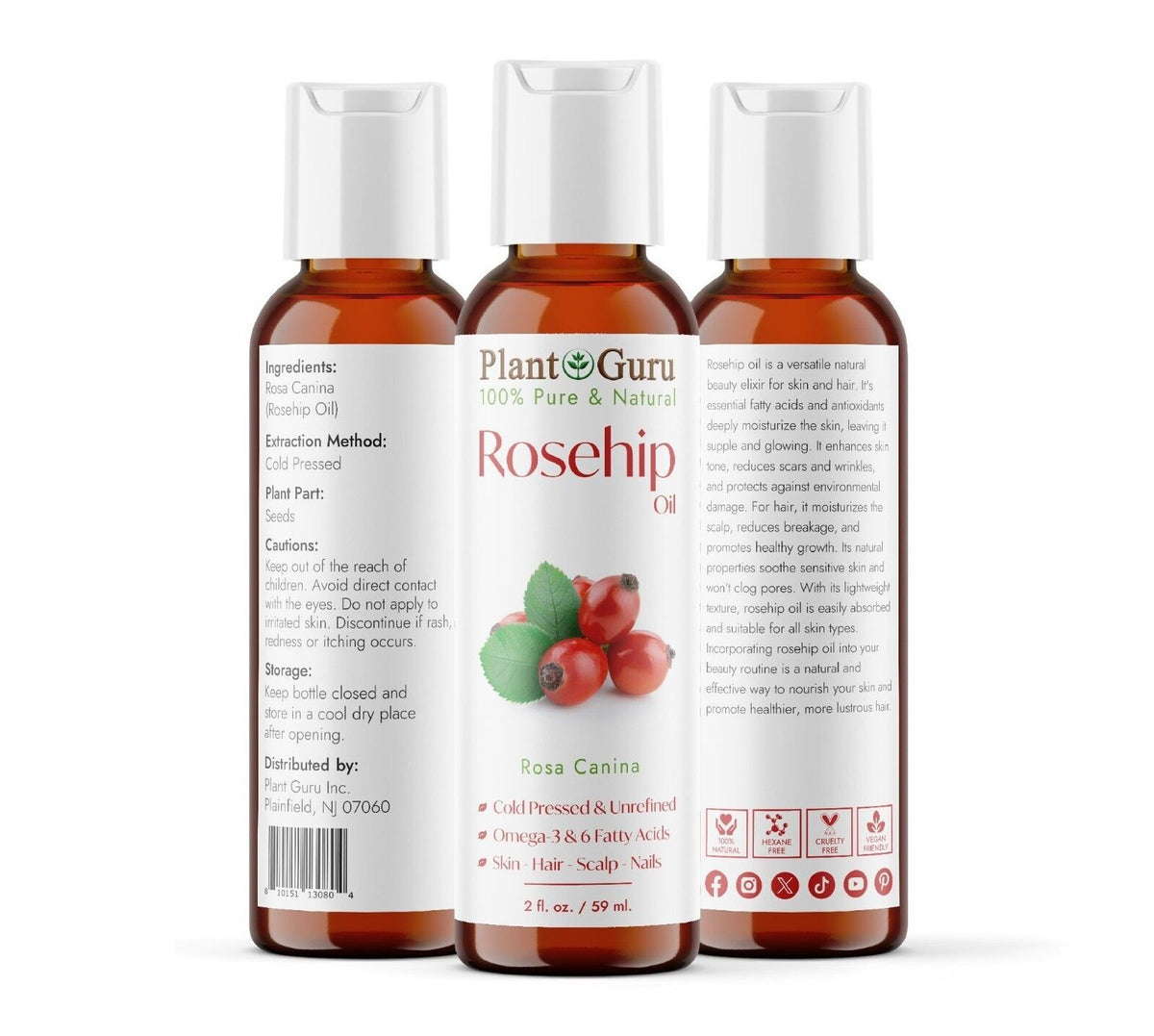 Pure Cold Pressed Rosehip Seed Oil for Skin & Hair - Unrefined Natural Moisturizer