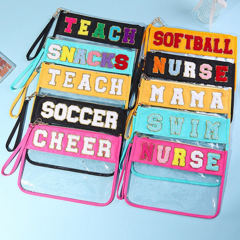 Sport Theme Clear Waterproof Wristlet Cosmetic Bag with Wrist Strap