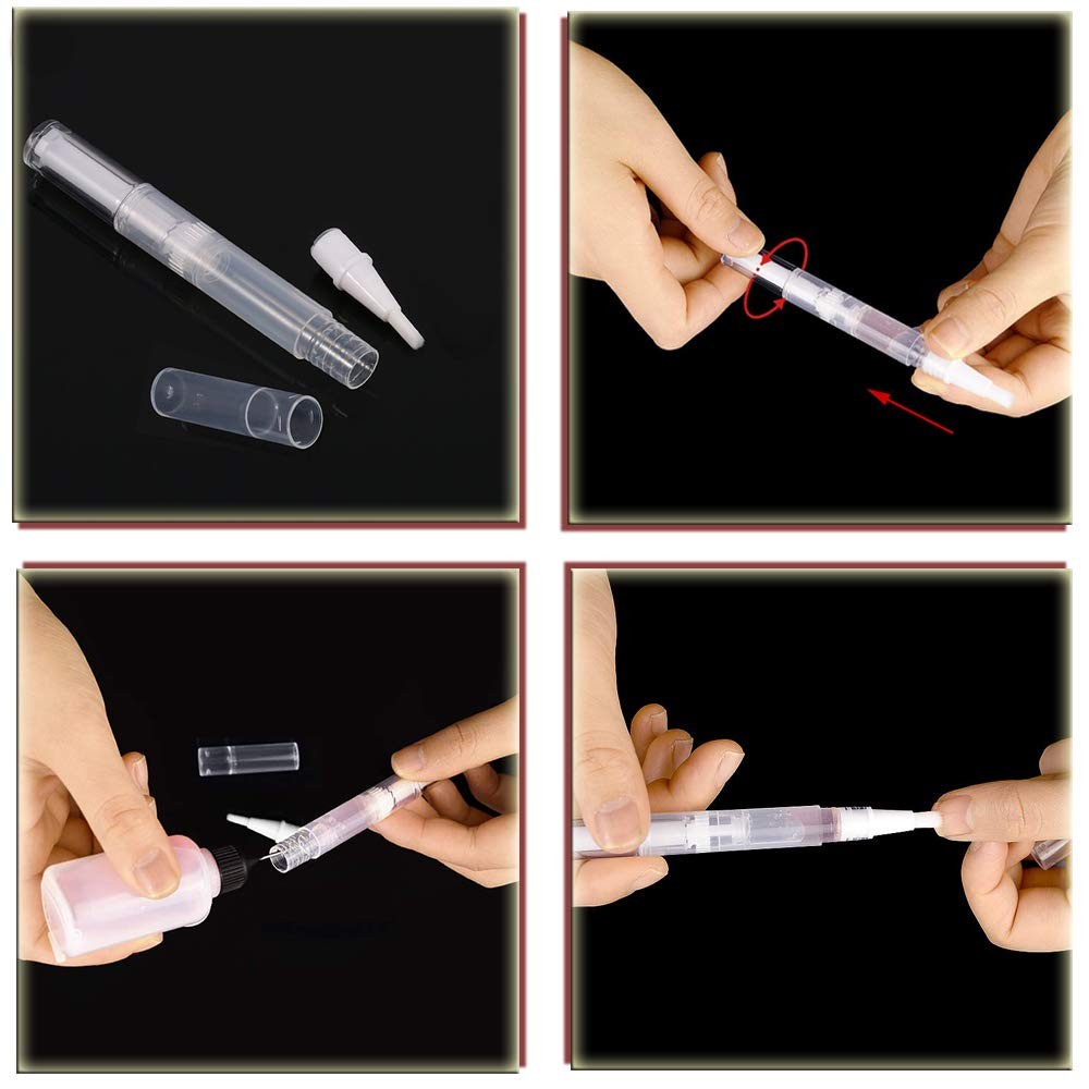 3ml Clear Plastic Nail Oil Pens with Nylon Brush Tips - 30 Pack