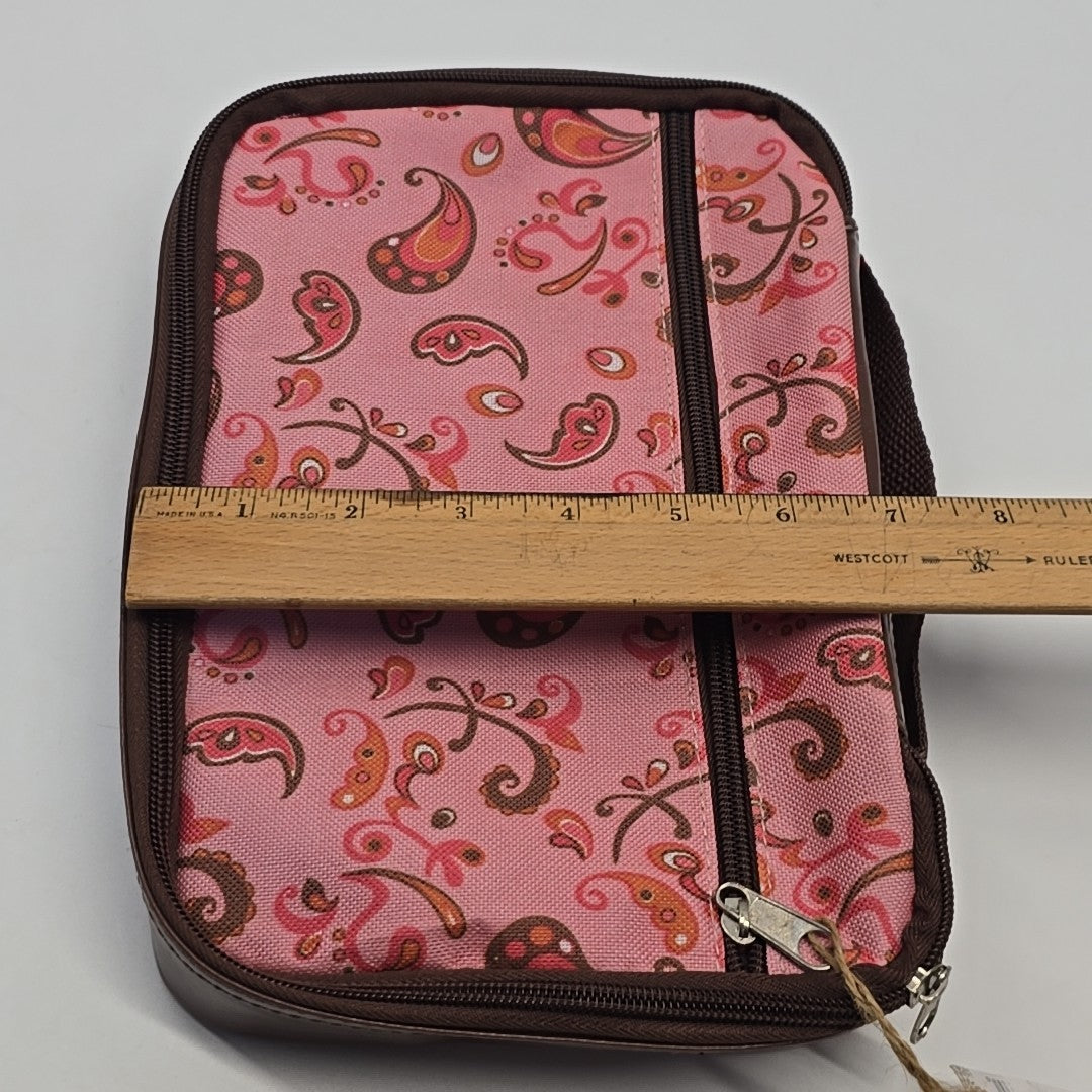 Vegan Makeup & Toiletry Bag for Travel Paisley Brown Pink Zip Case