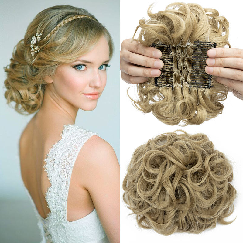 Women Ladies Curly Messy Bun Hair Piece Clip-In Extension - X-Large, Multiple Colors