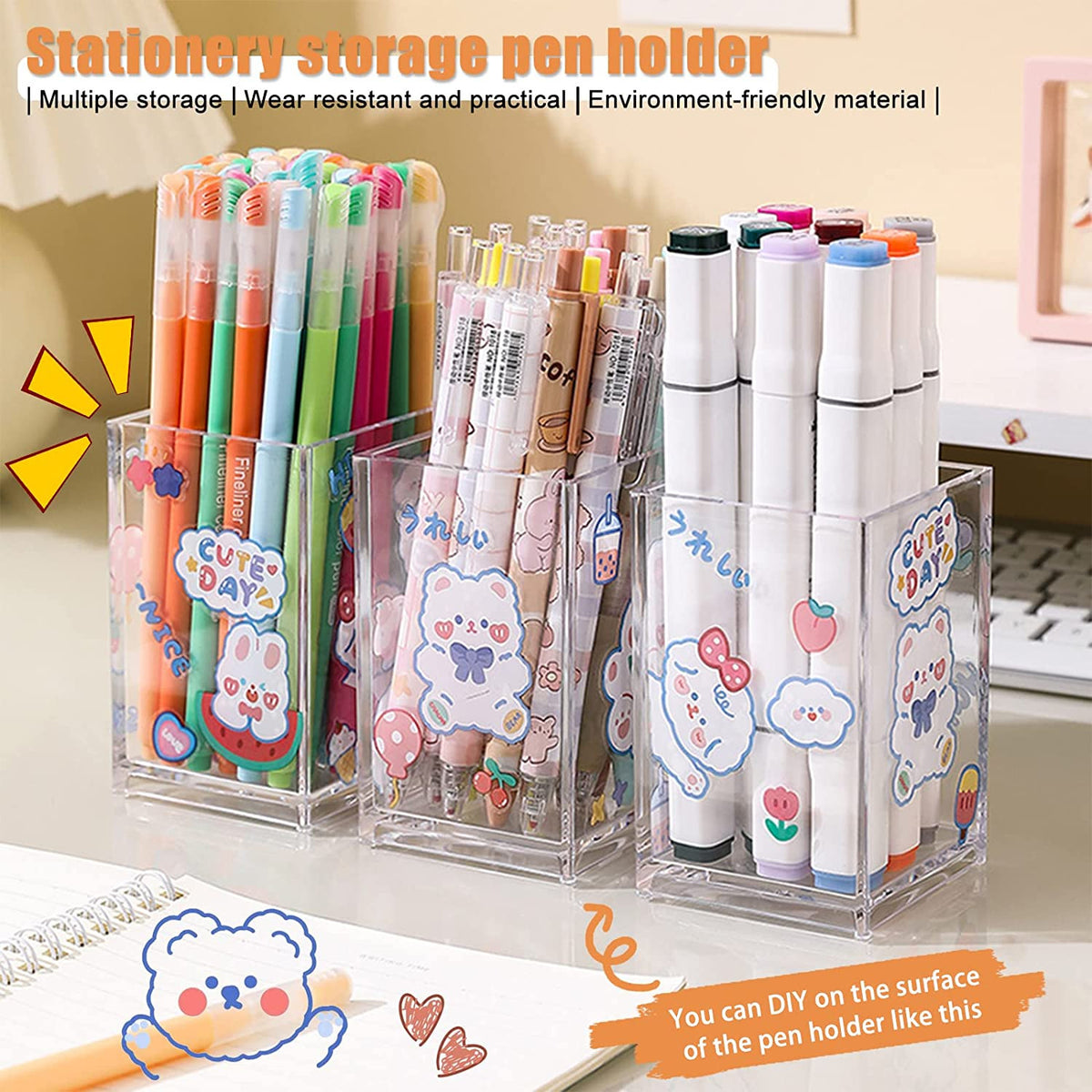 3 Pack Clear Acrylic Makeup Brush Holder Cosmetic Organizer Desktop Storage
