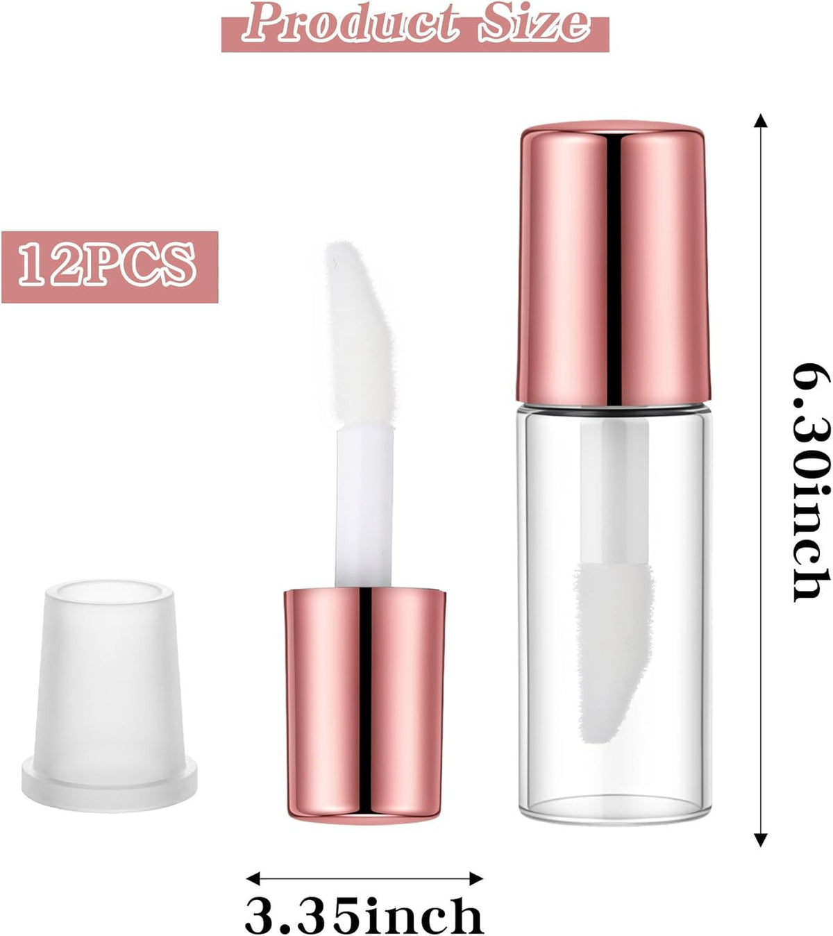 12 Pcs Mini Refillable Lip Gloss Containers 1.2ml with Brush & Rubber Insert