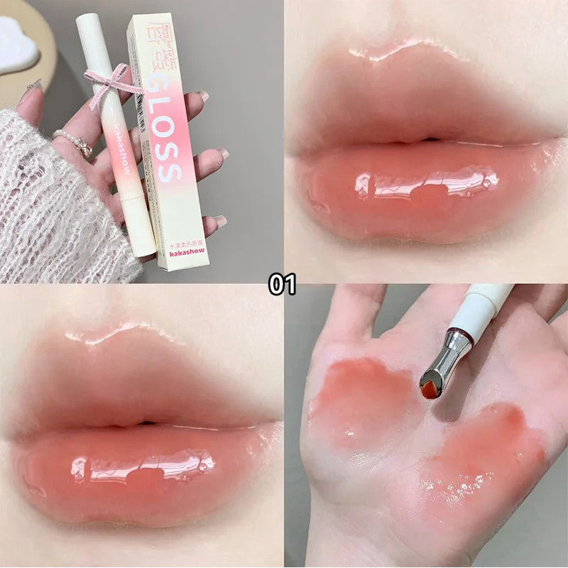Watery Lip Gloss with Jelly Texture - Moisturizing Nude Lip Tint