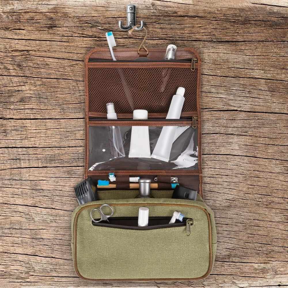 Leather Hanging Toiletry Bag for Men & Women Travel Organizer Dopp Kit