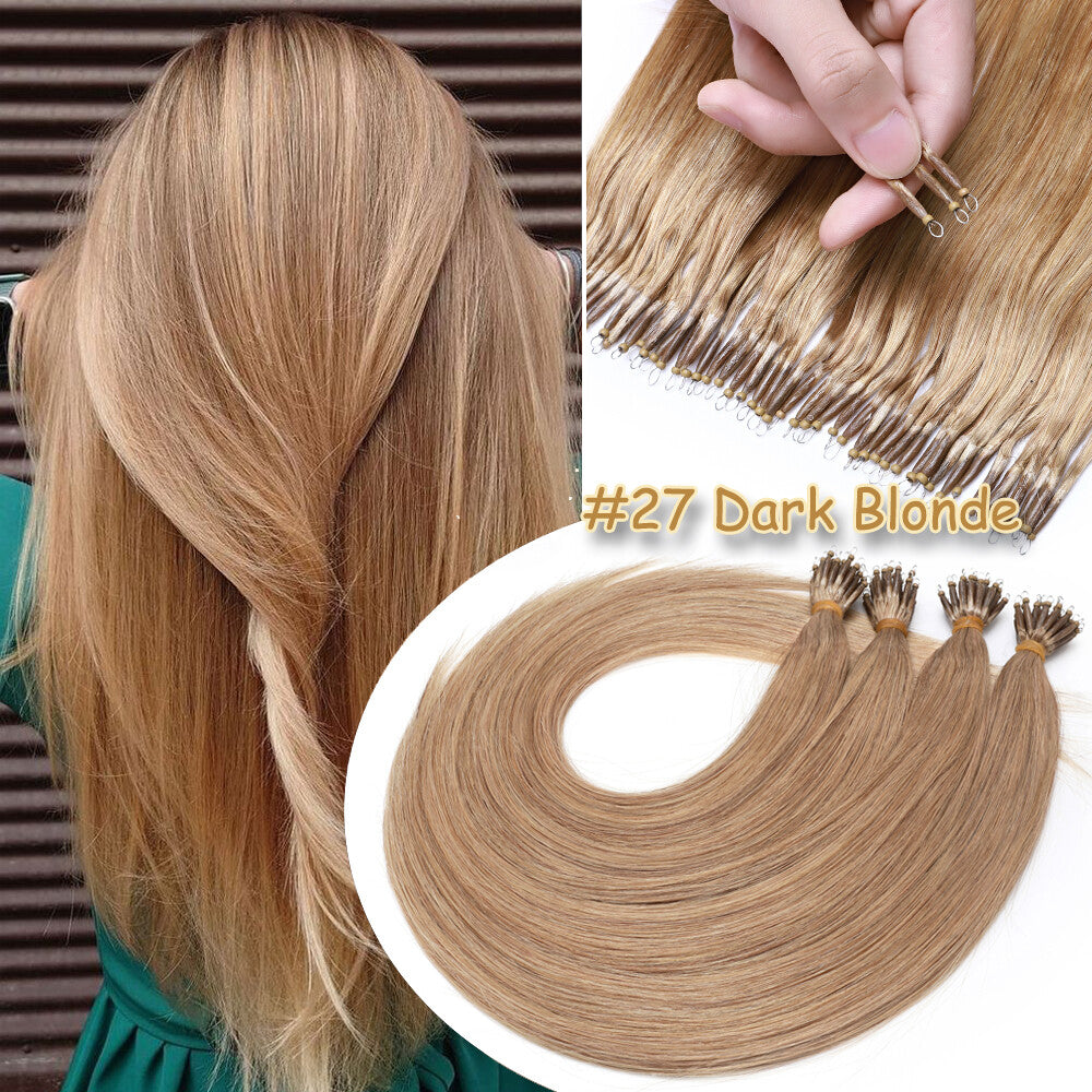 Thick Remy Human Hair Extensions Nano Ring Micro Loop Beads Caramel
