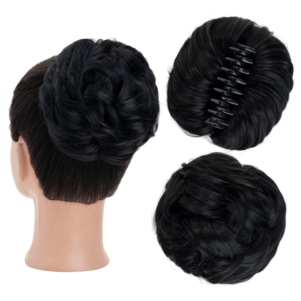Thick Messy Curly Hair Bun Claw Clip Extensions - Multiple Colors & Lengths