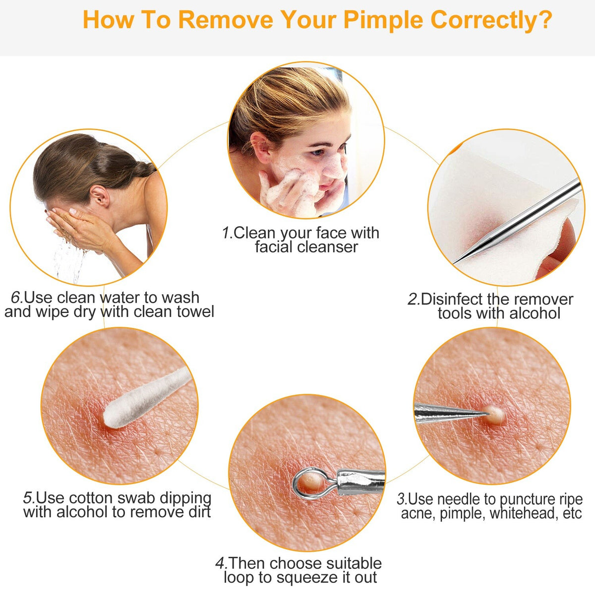 7Pcs Blackhead & Acne Comedone Extractor Tool Kit - Stainless Steel Pimple Remover Set