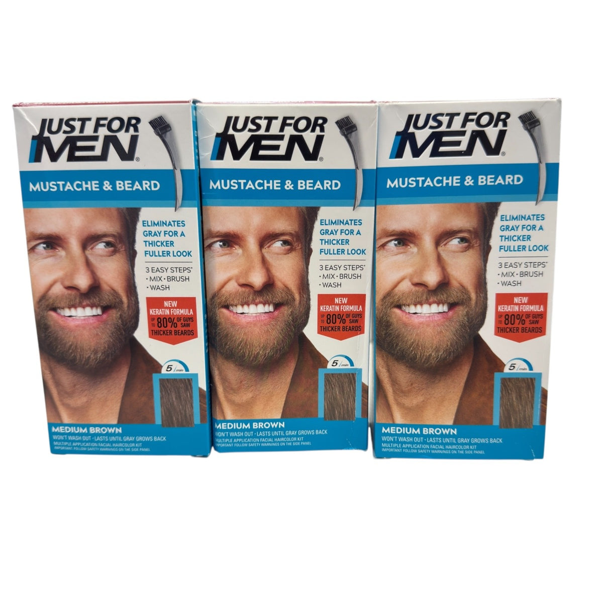 Beard Brush Set - Medium Brown, 3 Pack