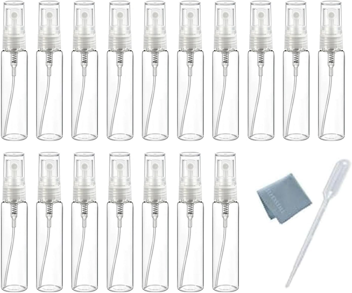 20 Pack 10ml Clear Glass Spray Bottles with Fine Mist Atomizer for Travel & Makeup