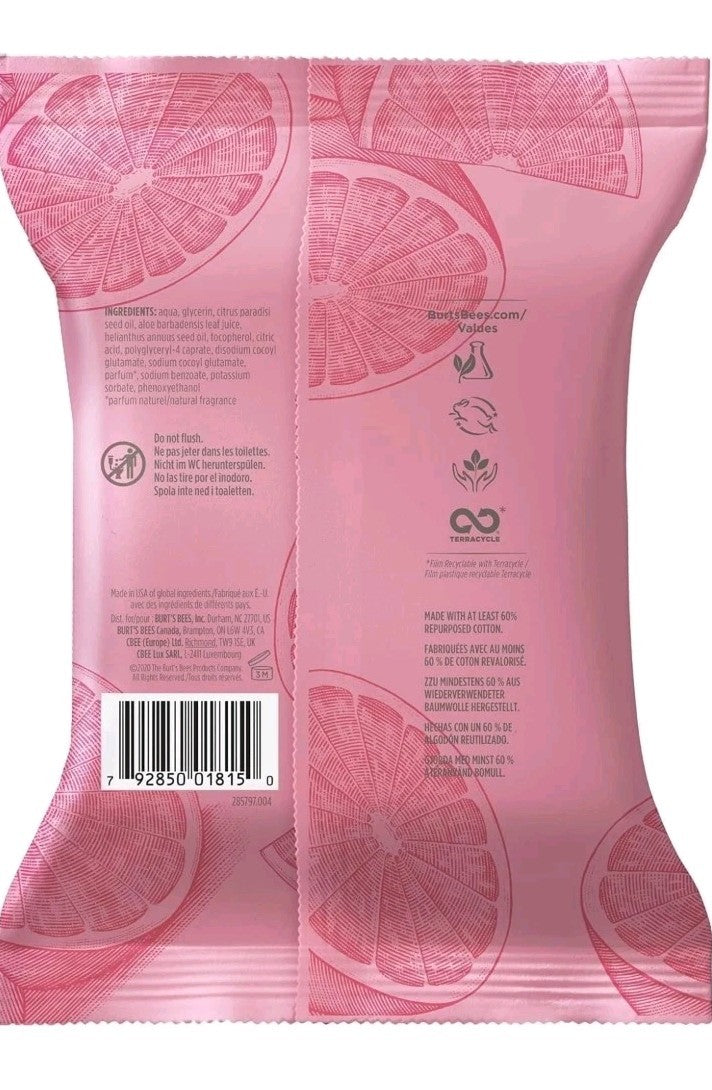 Burt's Bees Pink Grapefruit Facial Cleansing Wipes - 2 Pack, 30 Count Each