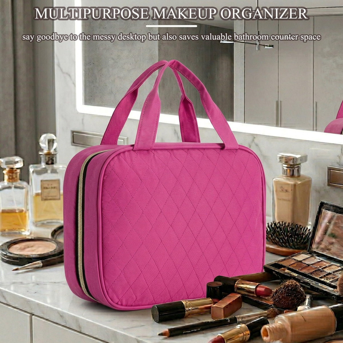 Waterproof Hanging Travel Toiletry Bag with Multiple Compartments - Rose Red