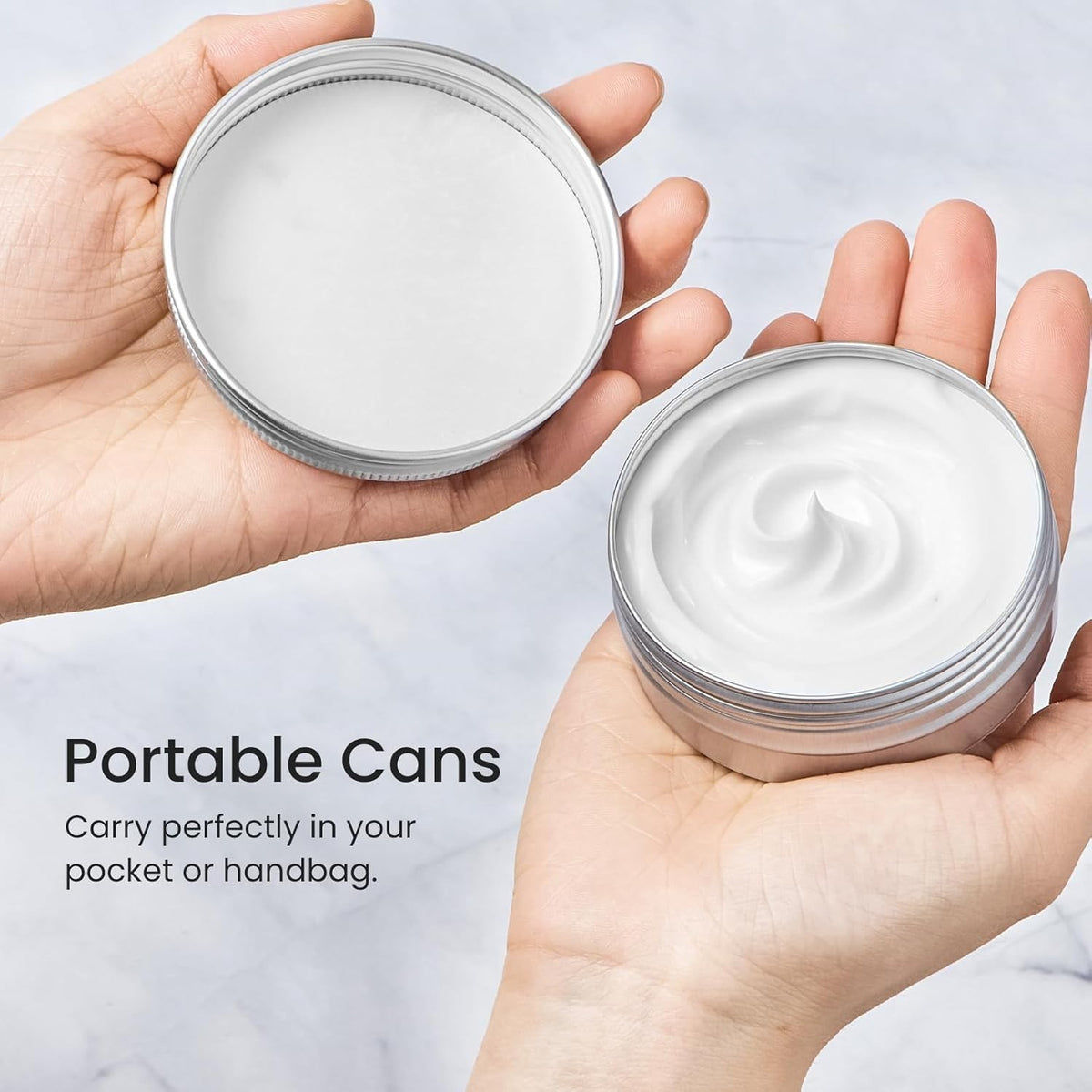 12 Pack 2 oz Aluminum Tin Cans with Screw Lids & Labels - Refillable Travel Containers