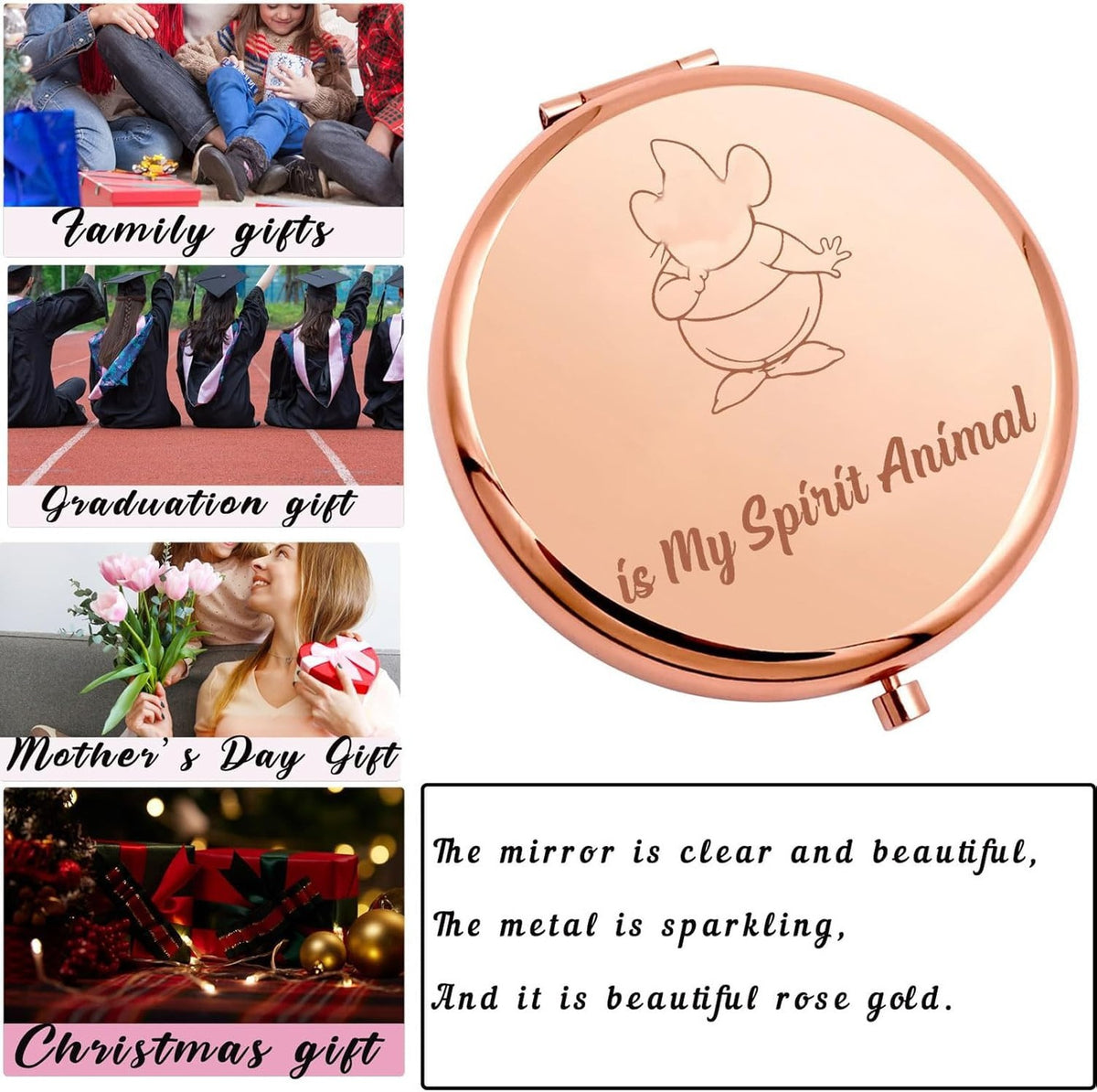 Compact 2-Sided Mouse Pocket Mirror for Makeup and Travel - Fairy Tale Mouse Design