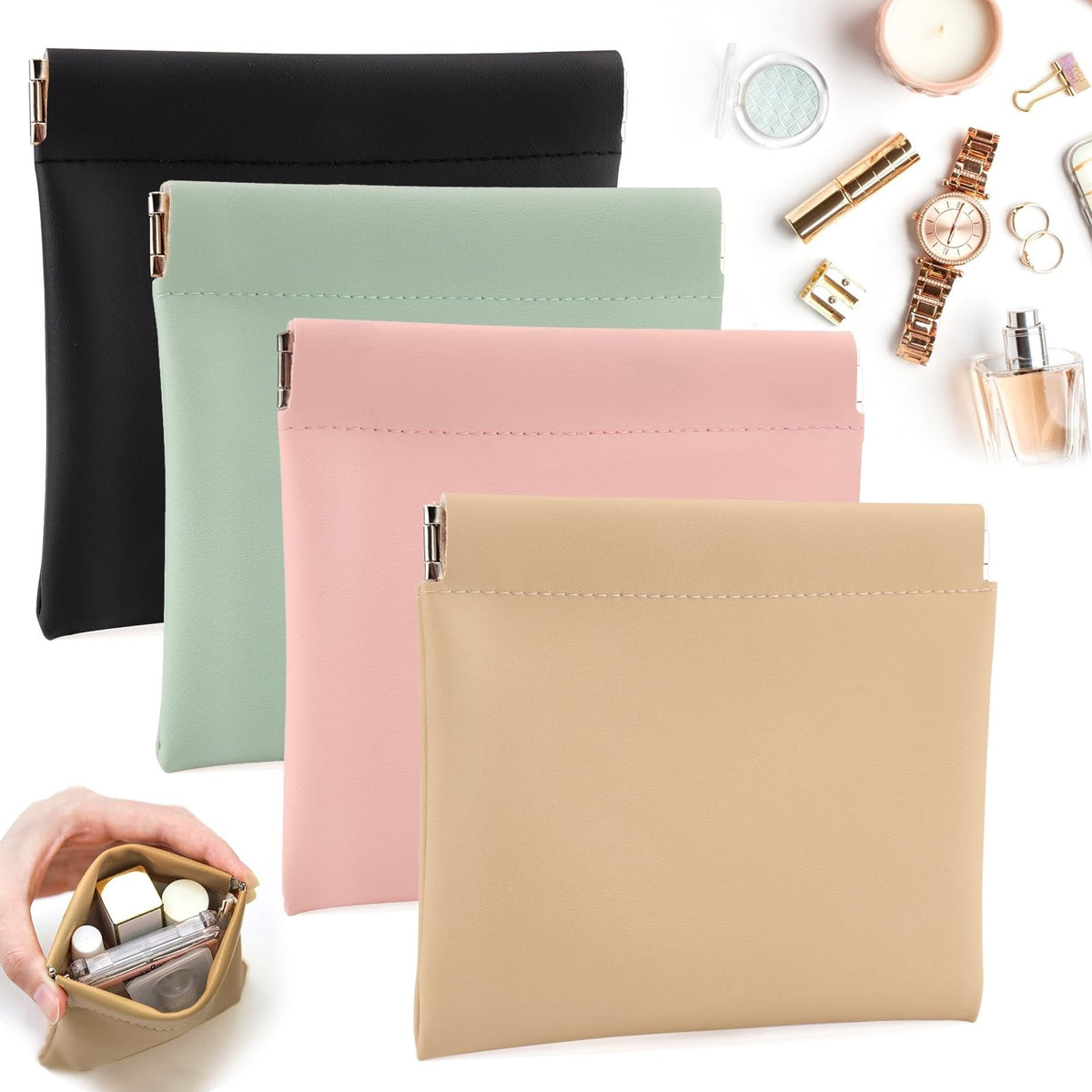 4 Pack Small Makeup Bags for Purse, Portable Cosmetic Storage for Women
