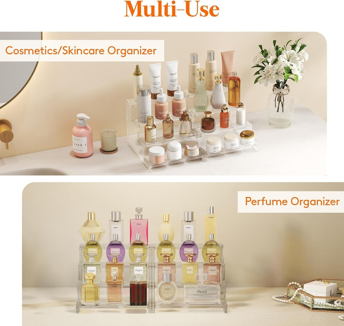 4-Tier Clear Perfume Organizer Stand Vanity Display Space Saver