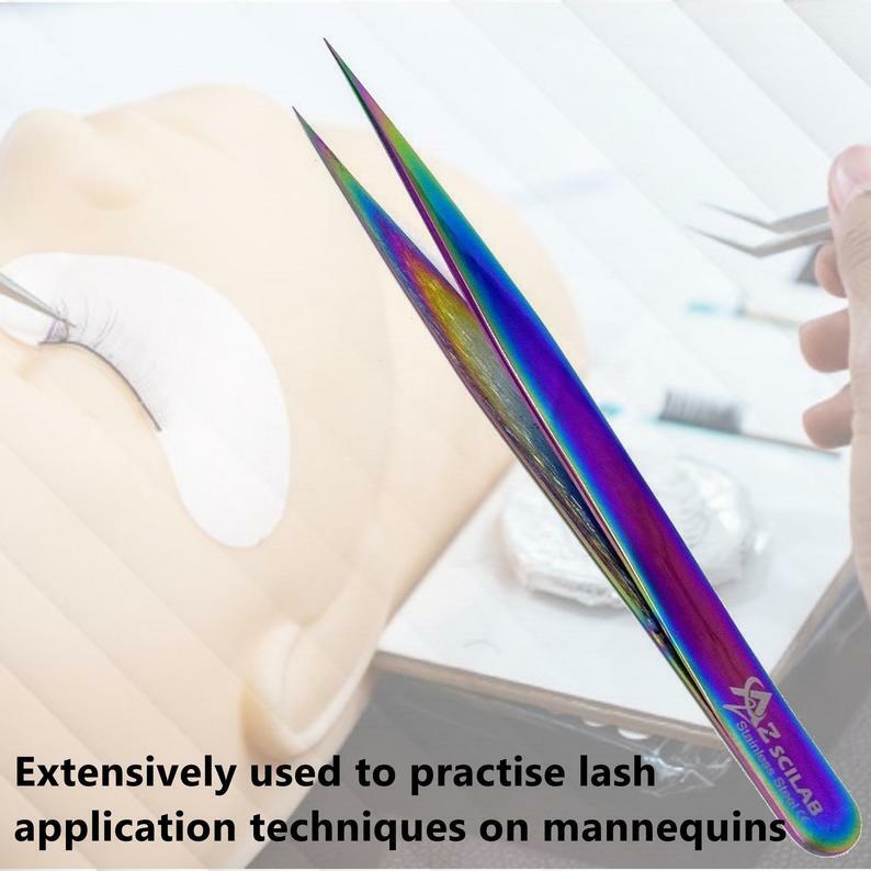 Eyelash Extension Tweezers Straight Stainless Steel Multi Rainbow Color - Professional & Precise
