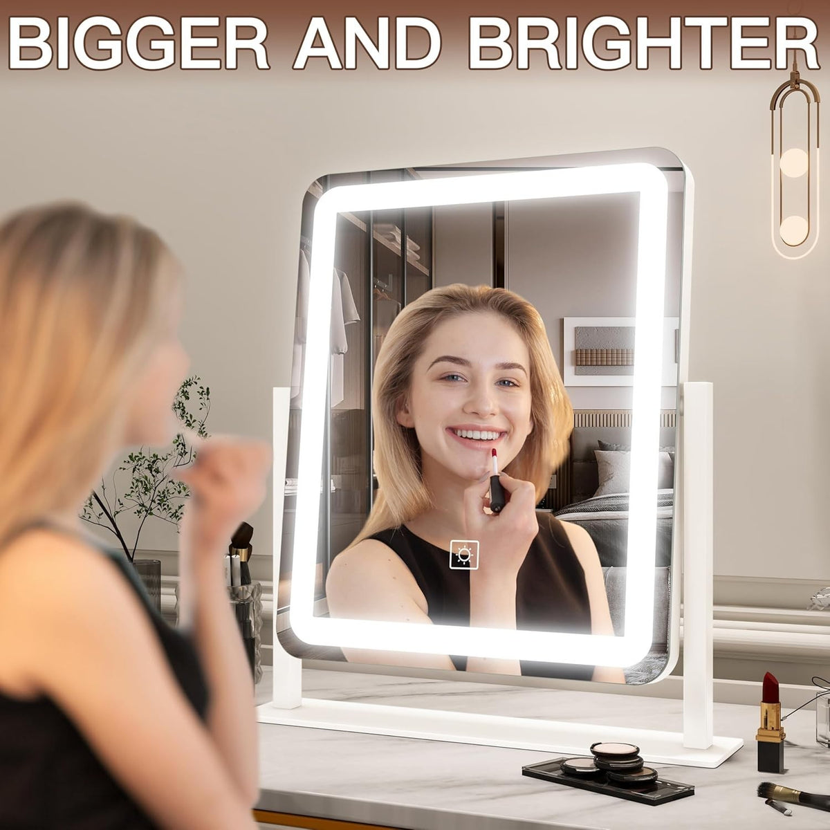 LED Vanity Mirror with Lights 15x12.6 Touch Screen Dimmable Cosmetic Makeup