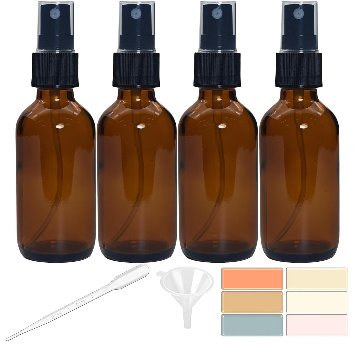 4 Pack 2oz Amber Glass Spray Bottles - Fine Mist for Hair, Plants, Perfume