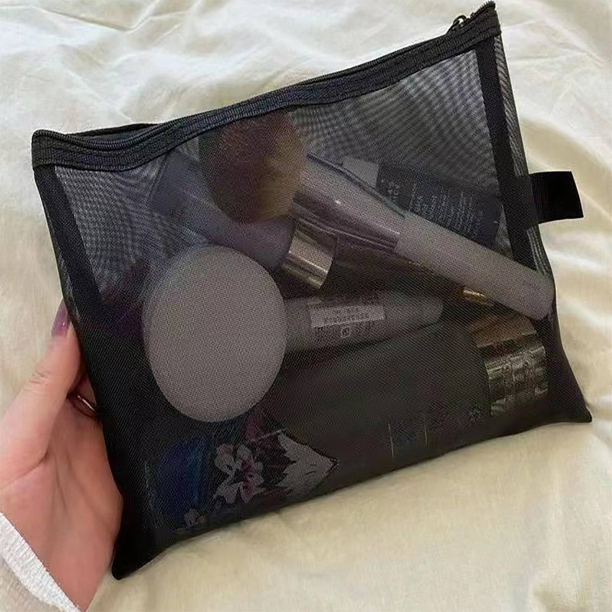 20 Nylon Mesh Cosmetic Makeup Bags with Zipper & Handle - Organizer Pouches