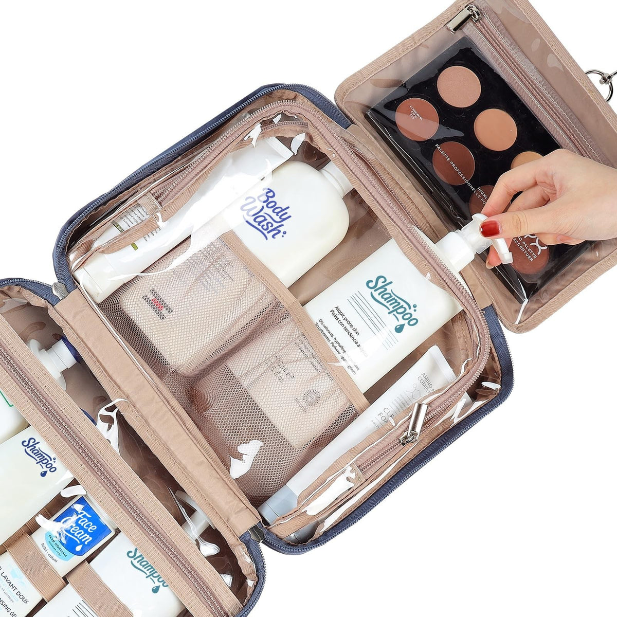Large Travel Toiletry Bag for Women - Hanging Makeup Organizer, Spacious Cosmetic Case, Blue