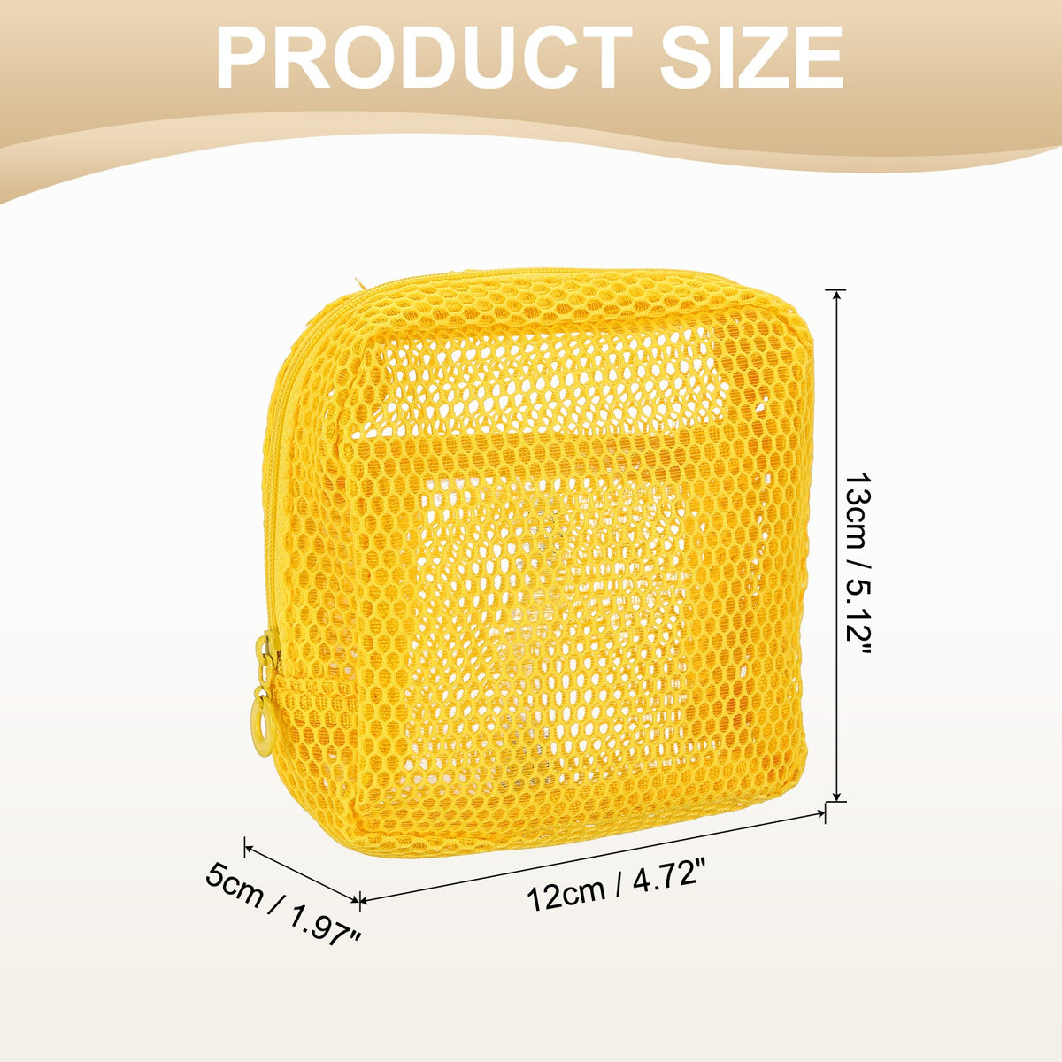 Mesh Makeup Bag - Square Travel Toiletry Organizer with Zipper, Yellow