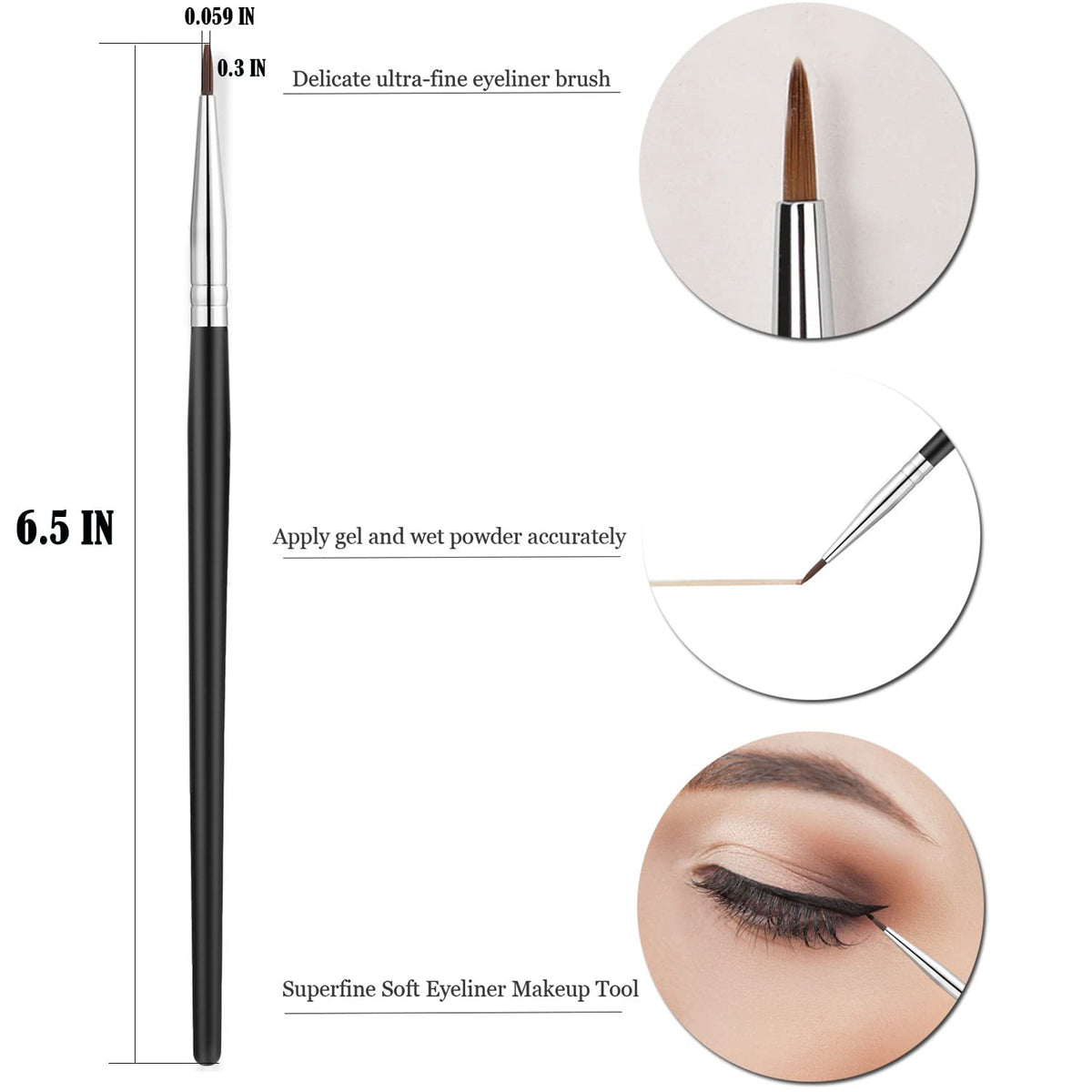 Eyeliner Brush Set - Fine Angled & Precision Gel Eyeliner Makeup Tools (3 Pack)